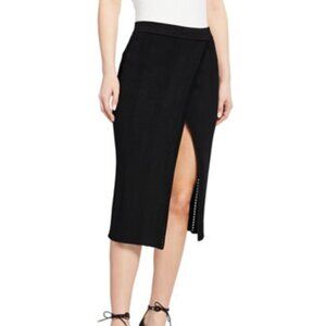 Jonathan Simkhai Eyelet Ribbed Knit Wrap Skirt Black Slit Midi Size XS